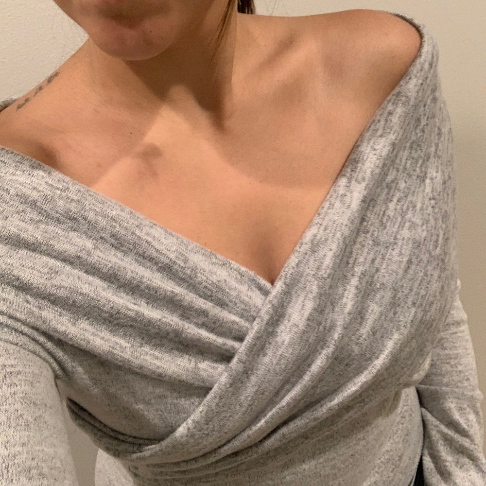 NWT Heather Gray off the sholder knit bodysuit